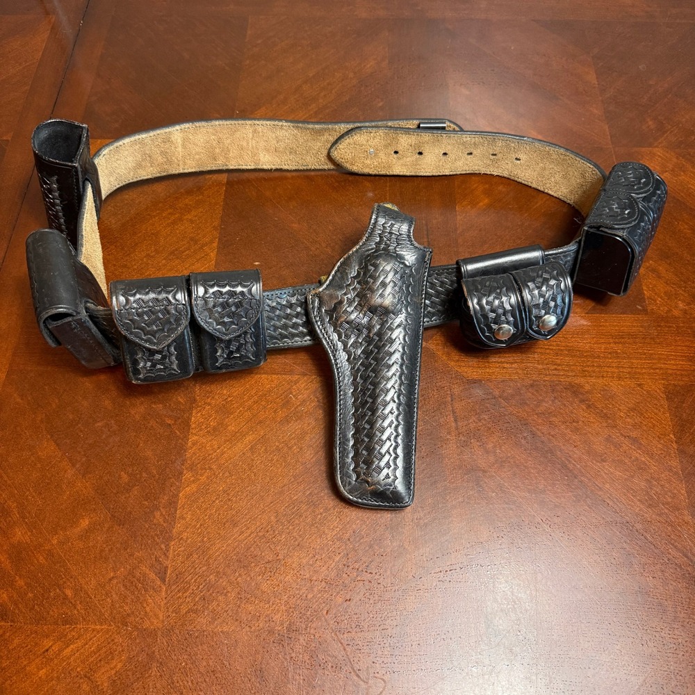 Bianchi B11 Basketweave Leather Duty Belt Safariland Holster Pouches Black 42-44